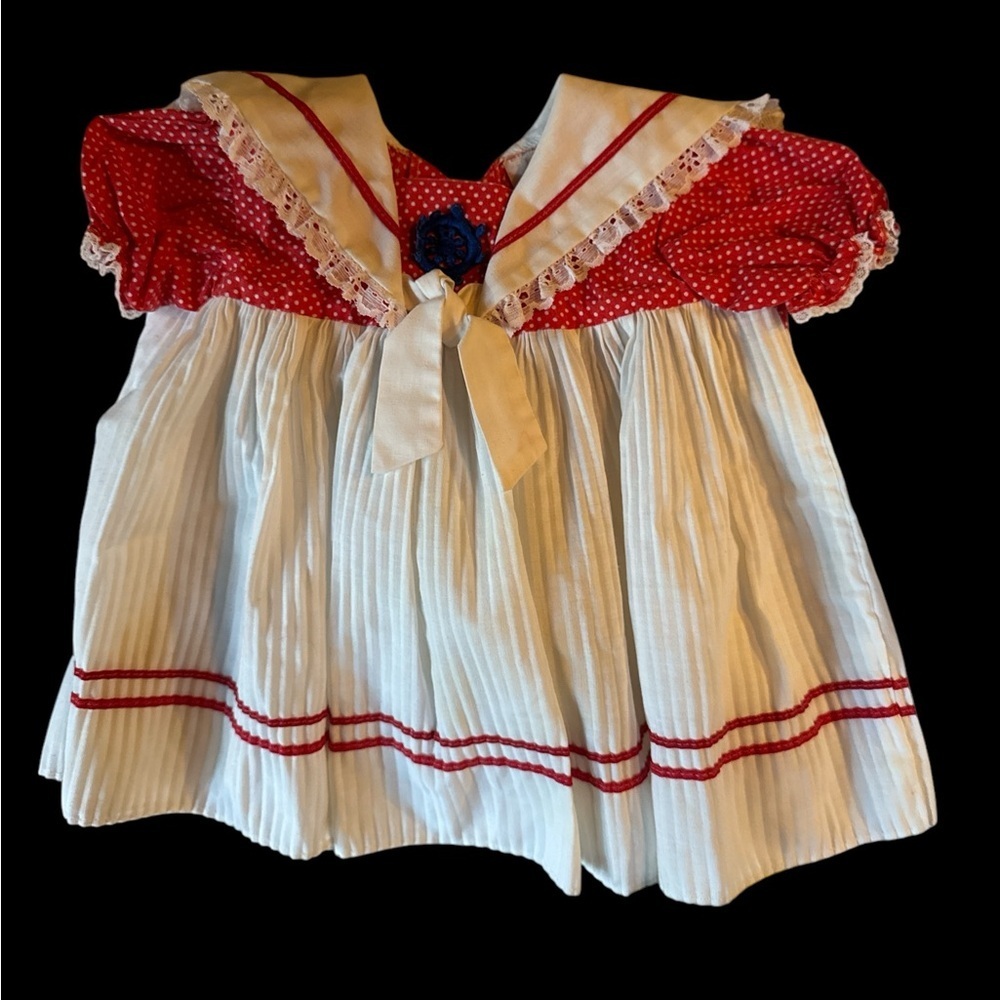 HRH Red and White Sailor Polka Dot Baby Dress and Ruffled Red Plastic underwear
